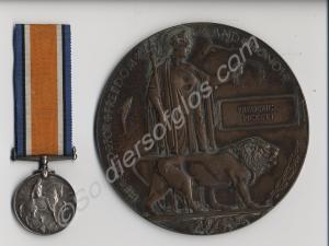 Bronze memorial plaque and British War Medal. Awar