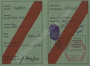 Identity Card of Captain the Reverend John Eric Ge