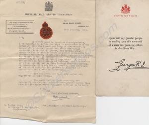 Imperial War Graves Commission letter and Buckingh
