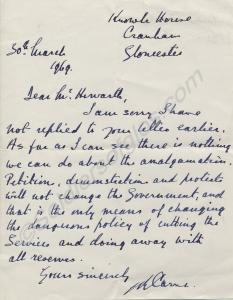 Letter from Colonel J.P. Carne concerning a projec