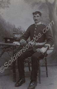Studio portrait of  a soldier of  in walking out d
