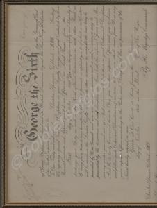 Framed Certificate to Charles Spencer Colbeck gran