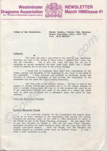 Westminster Dragoons Association Newsletter March