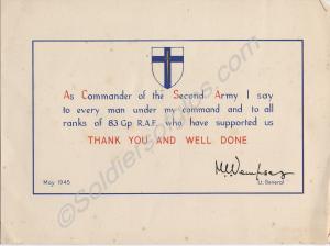 Certificate "From Commander Second Army - Well Don