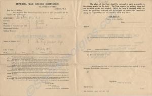 Form from Imperial War Graves Commission concernin