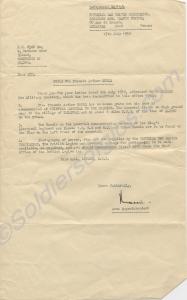 Letter from Imperial War Graves Commission concern