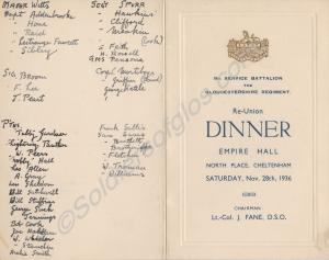 Menu Card for Battalion Re-Union Dinner from  the