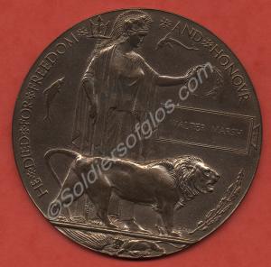 Bronze Memorial Plaque. Awarded to 4398 Private Wa