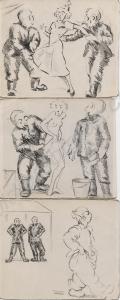 Three strange cartoons seeming to depict the de-lo