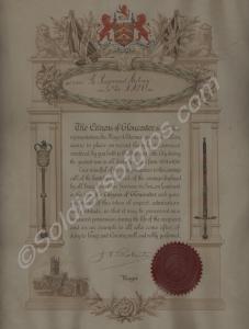 Framed commendation from the Mayor of Gloucester a
