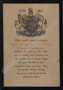 King and Country Scroll in black frame awarded to