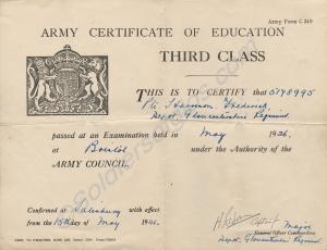 Third Class Certificate of Education. 5178995 Warr