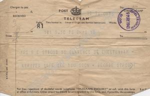 Telegram belonging to 5244923 Private George Strou