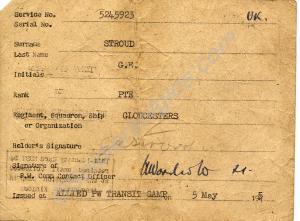 Identity card for ex P.O.W. belonging to 5244923 P