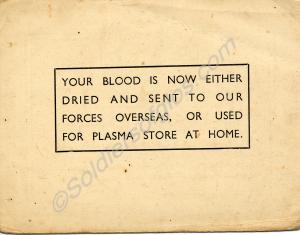 Blood transfusion card. 1914-1918.