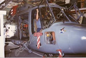 Lynx helicopter aboard H.M.S. Gloucester.  1989.