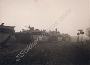 Buffalo amphibious vehicles lined up near Arnhem,