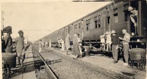 Troop train at Deolali.  1st Battalion, The Glouce
