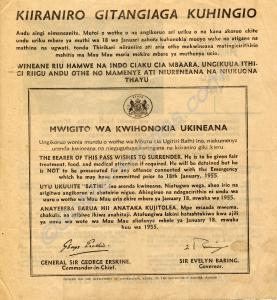 Surrender pass from the Mau Mau insurgency, Kenya,