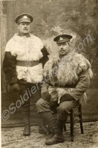 Two soldiers wearing goatskin (or other animal ski