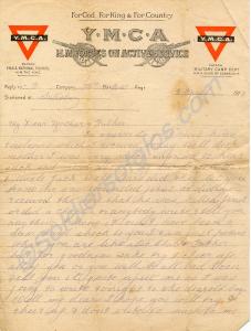 YMCA letter from Private Reginald Thomas Blatchfor