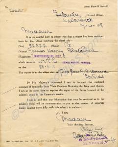 Army Form B. 104-82. Letter  to Mrs Emma Blatchfo