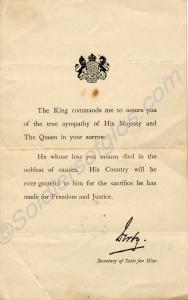 Sympathy message from the Secretary of State for W