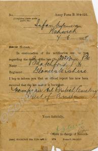 Army Form B. 104-121.  Official notication to the