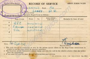 Army Form W5258 -  Record of Service. 21060268 Pri