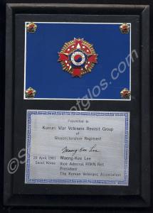 Commemorative Plaque  presented to Korean War Vete