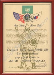 Framed diploma describing the exploits of General