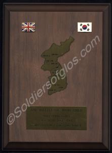 Wooden plaque with brass and enamel decoration com