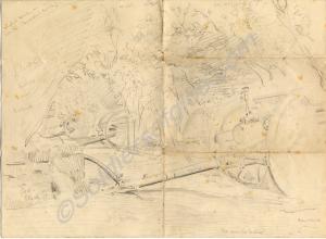Artist's sketch with colour notes - "English Artil