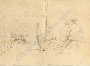 Two artist's sketches with colour notes merging in