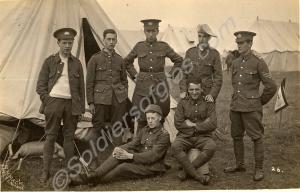 Camp scene of group of young soldiers with sergean
