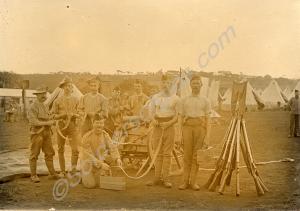 Group of soldiers with Maxim machine gun on wheele