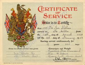 Certificate of Service, 4153 Private Tom Shilham.