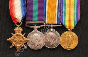 Group of four medals; 1914/15 Star, General Servic