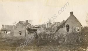 Shell damaged buildings, Western Front. 1st Battal