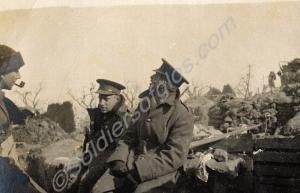Three officers in a trench. 1st Battalion, The Glo