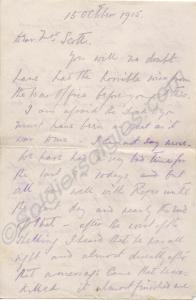 Condolence letter written by Lt.Colonel H.D. Vinen