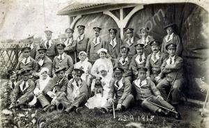Group of soldiers in Hospital Blues, c. 1917-1918.