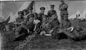 Group of soldiers in camp. 12th Battalion, The Glo