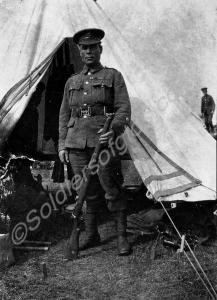 Soldier outside tent. 12th Battalion, The Gloucest