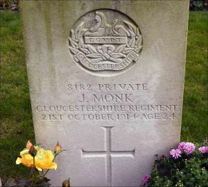 Grave of 8182 Private John Monk, 1st Battalion, Th