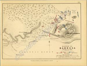 Print of a map of the Battle of Barrosa, 5th March