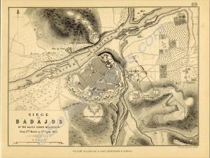 Print of a map of the Siege of Badajoz, 17th March