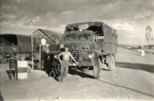 Private Gordon Williams filling up a Bedford 3 ton