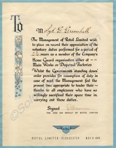 Diploma awarded by Rotol Ltd. of Gloucester to Ser