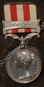 India Mutiny Medal with clasp for Delhi. Awarded t